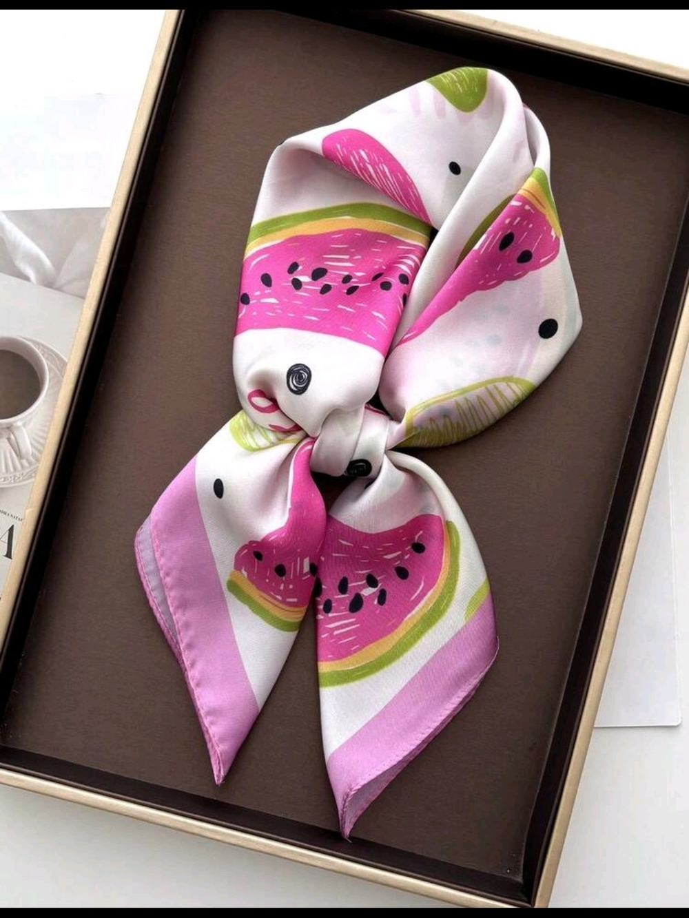 Pink & Green Watermelon Print Bandana Scarf 25.6"/25.6"